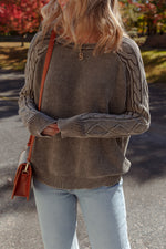 Load image into Gallery viewer, Dark Brown Contrast Cable Knit Sleeve Casual Sweater - Fashion Queen - 8