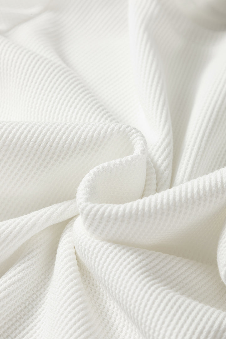 White Rounded Hem Waffle Long Sleeve Top