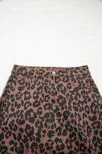 Load image into Gallery viewer, Brown Leopard Denim Frayed Split Denim Midi Skirt - Fashion Queen - 8