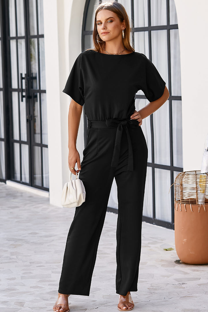 Blue Belted Wide Leg Jumpsuit