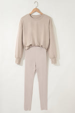 Load image into Gallery viewer, Jet Stream Solid Color Oversize Slit Sweatshirt Ribbed Leggings 2pcs Set