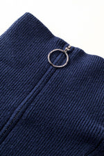 Load image into Gallery viewer, Blue Striped O-ring Zip Collared Loose Sweater Mini Dress - Fashion Queen - 15