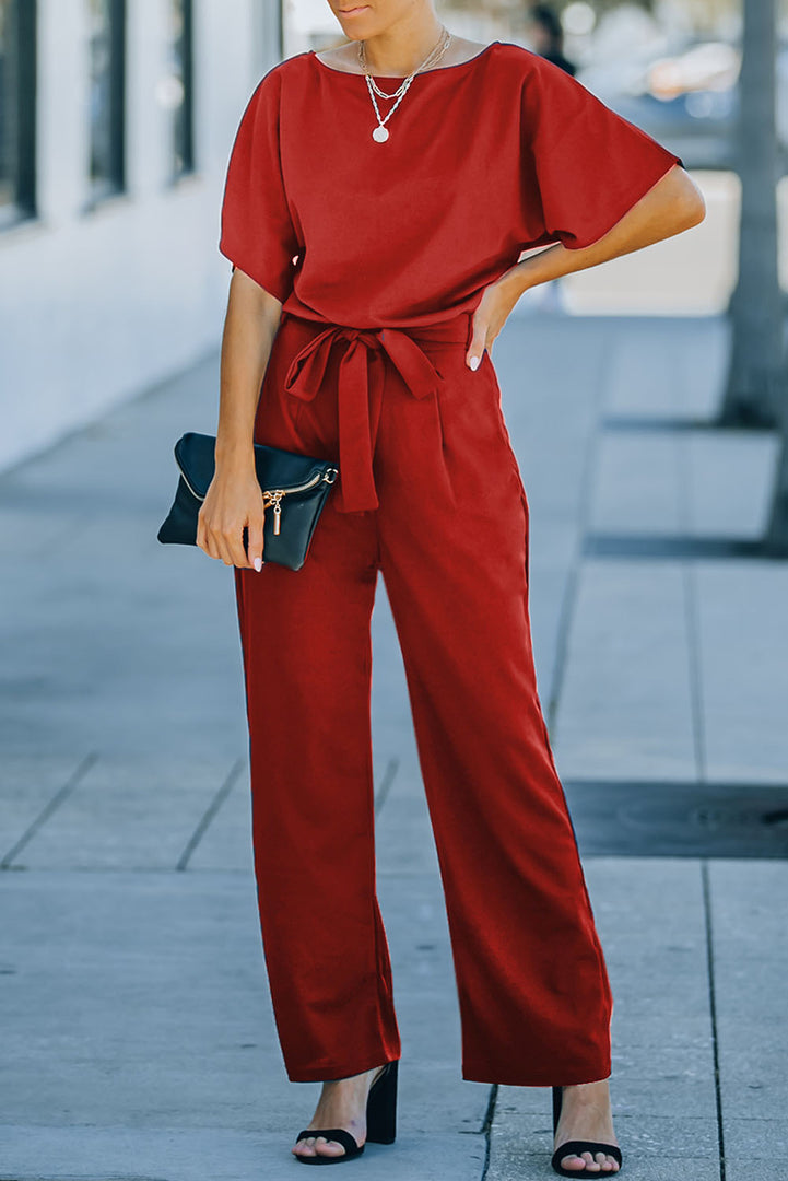 Blue Belted Wide Leg Jumpsuit
