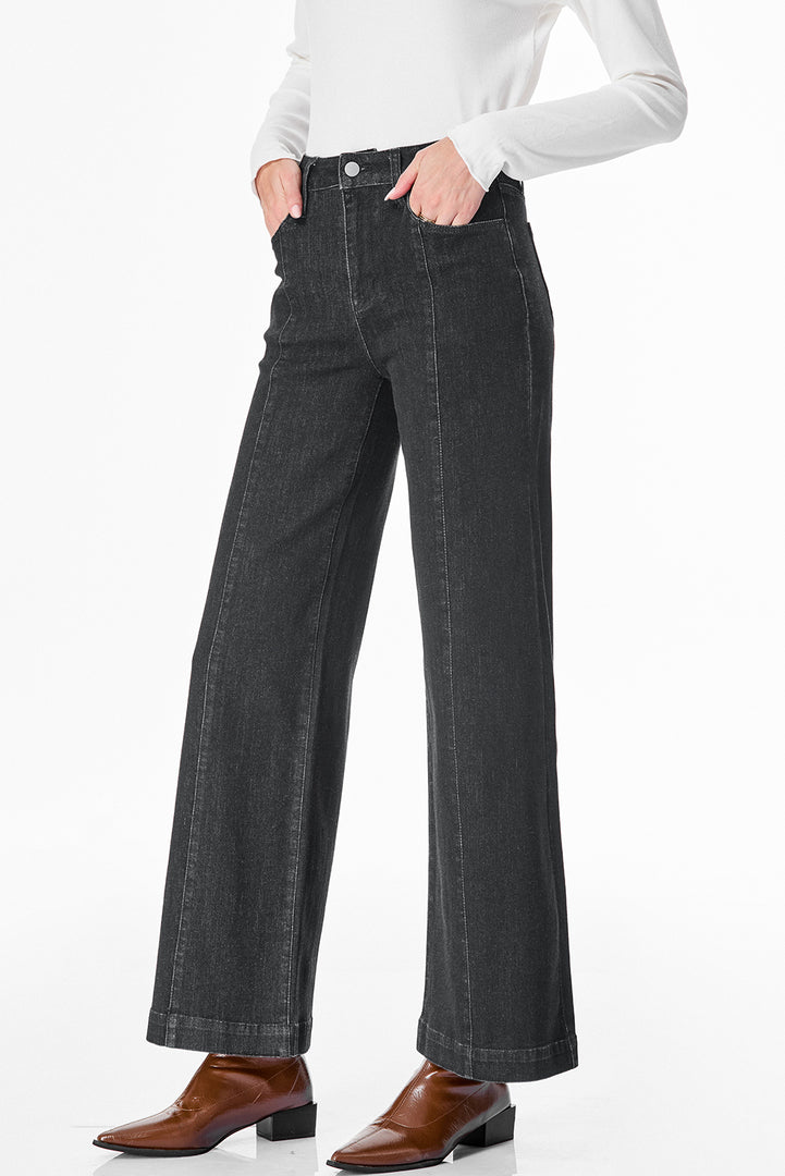 Dark Blue Plain Seam Detail Flared Bottom Ankle Length Jeans