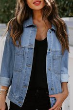 Load image into Gallery viewer, Light Blue Washed Oversize Pocketed Denim Jacket - Fashion Queen