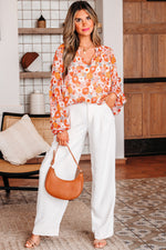 Load image into Gallery viewer, Fiery Red White Floral Print V Neck Long Puff Sleeve Top