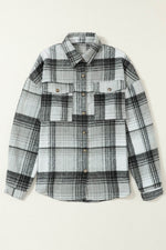 Load image into Gallery viewer, Brown Plaid Flap Pockets Shacket - Fashion Queen