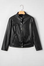 Load image into Gallery viewer, Black Faux Leather Buttoned Front Boxy Jacket