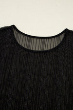 Load image into Gallery viewer, Black Plus Size Shimmer Textured Mesh Fitted Long Sleeve Top