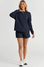 Load image into Gallery viewer, Black Textured Long Sleeve Top and Drawstring Shorts Set - Fashion Queen