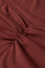 Load image into Gallery viewer, Burgundy Gathered Bust Square Neck Ribbed Fit Long Sleeve Top