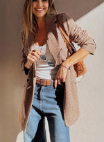 Load image into Gallery viewer, Brown Houndstooth Lapel Collar Blazer