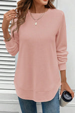 Load image into Gallery viewer, Gossamer Pink Rounded Hem Waffle Long Sleeve Top