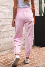 Load image into Gallery viewer, Lilac Drawstring Waist Patchwork Solid Color Jogger Pants