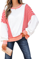 Load image into Gallery viewer, White Stripe Colorblock Patchwork Contrast Stitching Oversize Sweatshirt