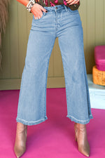 Load image into Gallery viewer, Peach Blossom Acid Washed High Rise Cropped Wide Leg Jeans