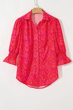 Load image into Gallery viewer, Strawberry Pink Western Aztec Geometric Ruffled 3/4 Sleeve Shirt