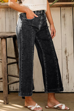 Load image into Gallery viewer, Dark Blue Plain Seam Detail Flared Bottom Ankle Length Jeans