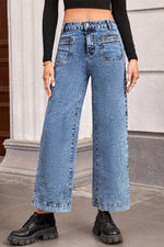 Load image into Gallery viewer, Blue Chic Patch Pocket Straight Leg Loose Jeans