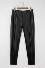 Load image into Gallery viewer, Black Faux Leather Seamed Leg High Waist Leggings