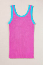 Load image into Gallery viewer, Fiery Red Colorblock Edge Ribbed Knit U Neck Tank Top - Fashion Queen