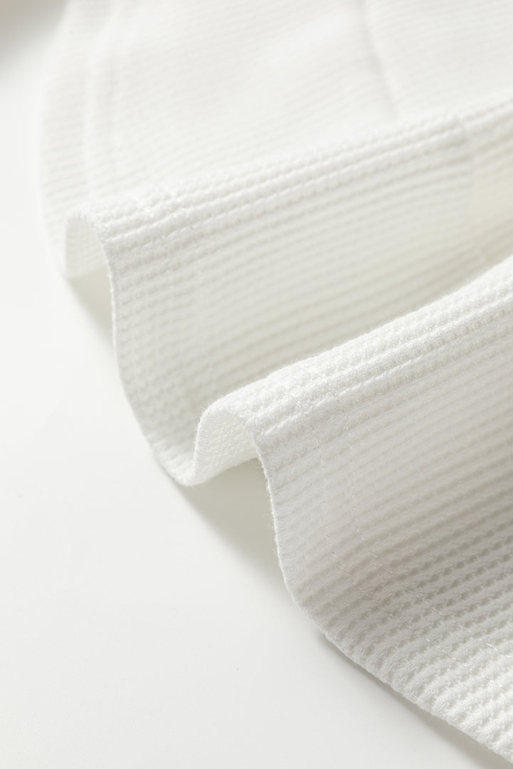 White Rounded Hem Waffle Long Sleeve Top