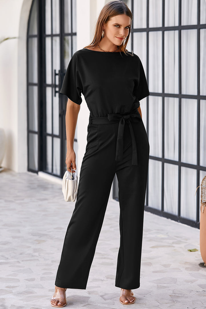 Blue Belted Wide Leg Jumpsuit