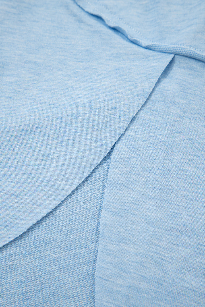 Myosotis Notched Neck Terry Raw Hem Long Sleeve Top