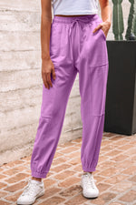 Load image into Gallery viewer, Lilac Drawstring Waist Patchwork Solid Color Jogger Pants