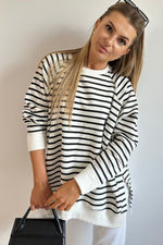 Load image into Gallery viewer, Black Stripe Raglan Sleeve Side Slits Loose Sweatshirt - Fashion Queen - 3