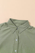 Load image into Gallery viewer, Green Stripe Button Up Oversized Casual Shirt - Fashion Queen - 11