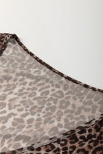 Load image into Gallery viewer, Multicolour Leopard Sheer Mesh Long Sleeve V Neck Lace-up Blouse - Fashion Queen - 11