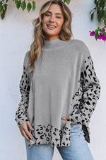 Load image into Gallery viewer, Khaki Leopard High Neck Side Slit Oversized Sweater