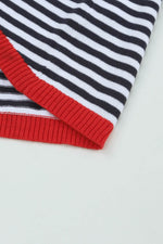Load image into Gallery viewer, Fiery Red Contrast Trimmed Striped Drop Shoulder Sweater - Fashion Queen