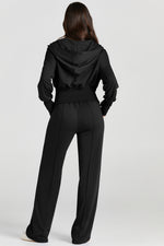 Load image into Gallery viewer, Black Double Zipper Hooded Jacket and Sweatpants Active Set