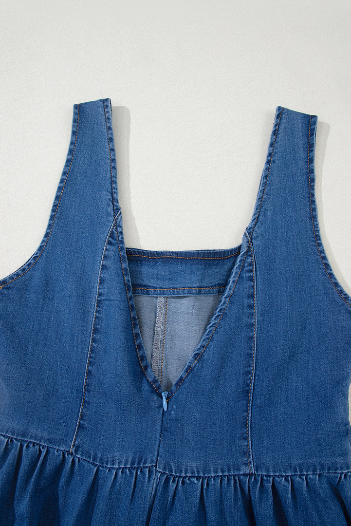 Sail Blue Square Neck Bowknot A-line Sleeveless Denim Dress - Fashion Queen -  11