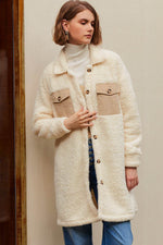 Load image into Gallery viewer, Blue Contrast Flap Pocket Single Breasted Teddy Coat - Fashion Queen