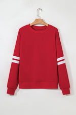Load image into Gallery viewer, Fiery Red Varsity Striped Detail Drop Shoulder Oversized Sweatshirt - Fashion Queen - 2