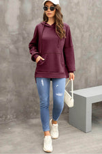 Load image into Gallery viewer, Gray Waffle Knit Fleece Lined High Low Oversized Hoodie - Fashion Queen