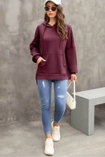 Load image into Gallery viewer, Gray Waffle Knit Fleece Lined High Low Oversized Hoodie - Fashion Queen