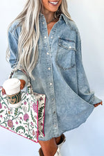 Load image into Gallery viewer, Beau Blue Chest Pocket Raw Hem Denim Loose Shirt Dress