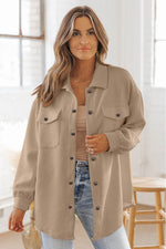 Load image into Gallery viewer, Black Solid Textured Flap Pocket Buttoned Shacket - Fashion Queen