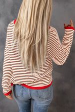 Load image into Gallery viewer, Fiery Red Contrast Trimmed Striped Drop Shoulder Sweater - Fashion Queen