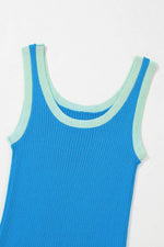 Load image into Gallery viewer, Fiery Red Colorblock Edge Ribbed Knit U Neck Tank Top - Fashion Queen