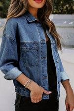 Load image into Gallery viewer, Light Blue Washed Oversize Pocketed Denim Jacket - Fashion Queen