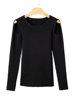 Load image into Gallery viewer, Black Ribbed Knit Cold Shoulder Sweater