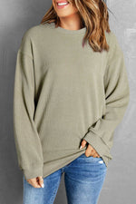 Load image into Gallery viewer, Black Solid Ribbed Knit Round Neck Pullover Sweatshirt - Fashion Queen