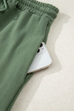 Load image into Gallery viewer, Black Button Drawstring Hooded Pullover and Casual Short Set