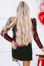 Load image into Gallery viewer, Apricot Sequin Mock Neck Bubble Sleeve Top - Fashion Queen