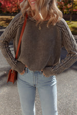 Load image into Gallery viewer, Dark Brown Contrast Cable Knit Sleeve Casual Sweater - Fashion Queen - 1
